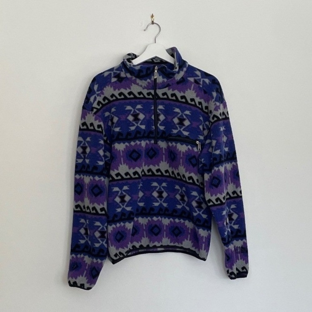 The North Face Vintage Aztec Fleece Pullover Men Purple 1/4 Zip Gorp USA Medium